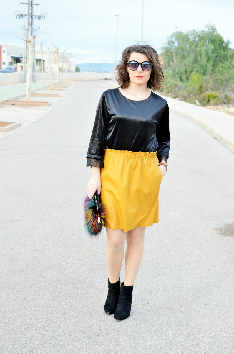 Como combinar una falda de piel amarilla | Vestido Blog