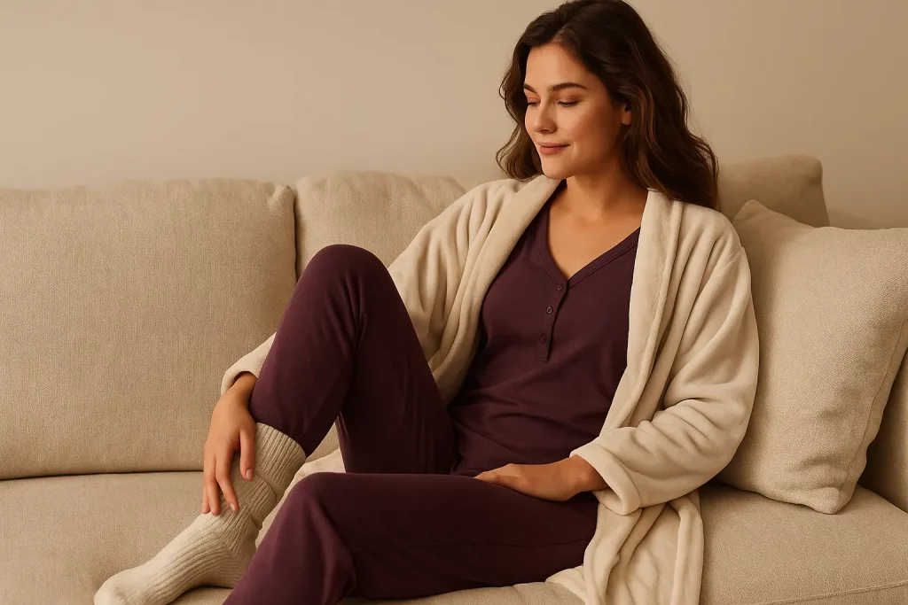 estar cómoda y con estilo en casa con medias y bata
