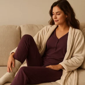 estar cómoda y con estilo en casa con medias y bata